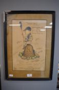 1930's Hull Rowing Club Signed Cartoon