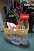 Assorted Items including Steam Iron, Christmas Tre
