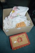 Vintage Embroideries and Textiles, Sewing Box, etc