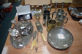 EPNS Tray, Cutlery, Pewter Tankards, etc.