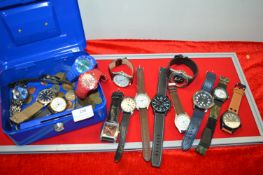 Metal Cashbox Containing Assorted Wristwatches and