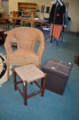 Basket Weave Bedroom Chair, Rattan Stool, and a St