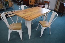 Industrial Metal & Wood Table with Four Matching C