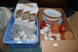 Two Boxes of Pottery and Glassware