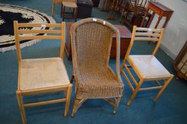Vintage Rattan Bedroom Chair, and a Pair of Chairs
