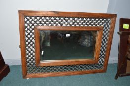 Solid Wood Mirror with Metal Grill Design