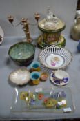 Decorative Pottery Items, Glassware, Candlesticks,