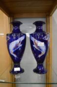 Pair of Decorative Blue Vases with Phoenix & Butte