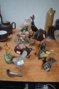 Pottery and Metal Bird Ornaments etc.