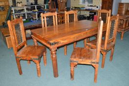 Solid Wood Dining Table and Six Chairs with Metal