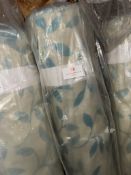 *32m X 1.4m Roll of Natural And Teal Coloured Leaf Design Curtain Fabric