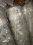 *38m X 1.4m Roll of Natural And Teal Coloured Leaf Design Curtain Fabric