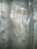 *27m X 1.4m Roll of Natural And Teal Coloured Leaf Design Curtain Fabric