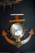 Brass Barometer Mounted on Wooden Anchor