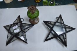 Two Star Candle Lanterns and a Miniature Oil Lamp