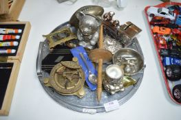 Tray of Metal Collectibles, Moneyboxes, etc.