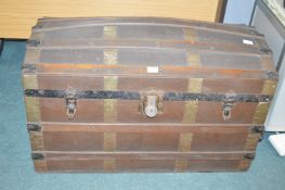 Vintage Metal Bound Dome Topped Travel Trunk