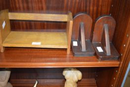 Small Wooden Book Rack and a Pair of Bookends