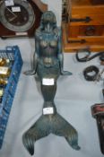 Painted Cast Iron Seated Mermaid Figure