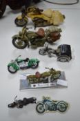 Six Model Motorcycles Including Harley Davidson, e
