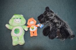 Two Care Bears and a Soft Toy Dog