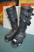 Pair of New Rock Studded Leather Boots Size: 9