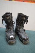 Pair of New Rock Leather Boots Size: 10