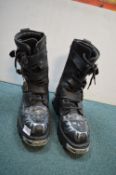 Pair of New Rock Leather Boots with Skull Buckles