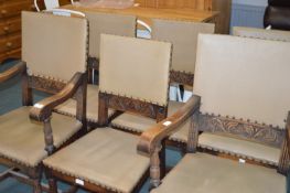 Six 1930's Oak Dining Chairs with Vinyl Upholstery