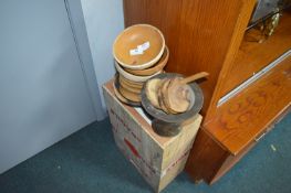 Quantity of Wooden Display Bowls, and a Crate