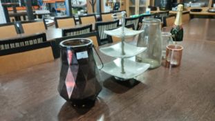 *Decorative Bottles, Glass Containers, and a Cake Stand