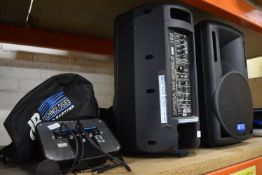 Two Opera 110 Mobile Sport Speakers with Covers, and a MS120 Integrated Antenna Transmitter with