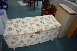 Ottoman and Contents, Vintage Suitcase, and a News