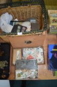 basket Containing Loose Stamps and Cigarette Cards