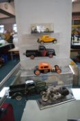 Six Diecast Model Trucks and Motorbikes