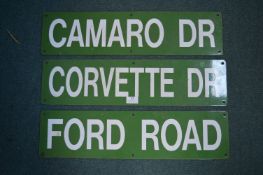 Three Reproduction Enamel American Road Signs