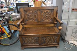 1950's Carved Oak Monks Bench (AF)