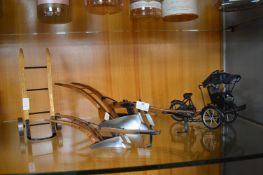 Two Model Plows, Sack Barrow, and a Bicycle Ricksh