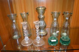 Glass Carafes and Candlesticks, etc.