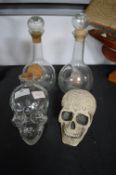 Stoppered Skull and Glass Bottles etc.