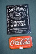 Reproduction Enamel Coca-Cola Sign and a Tinplate