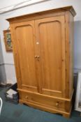 Large Pine Double Wardrobe with Single Drawer