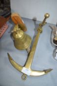 Brass Bell and Model Ship's Anchor