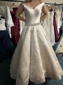 *Café Coloured Wedding Gown with Beaded Waistband Size: 6