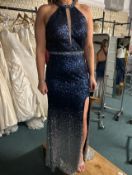 *Mascara of London Blue & Silver Sequin Full Length Dress Size: 14 (damage to zip)