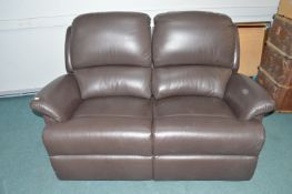Brown Leather Reclining Two Seat Sofa