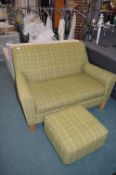 *Green Tartan Two Seat Sofa with Matching Footstool