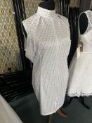 *White & Blue Polka Dot Evening Dress with Synthetic Pearl Detail Size: 5XL