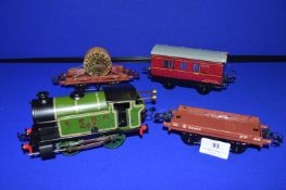 Hornby O Gauge Clockwork Loco M3 plus Two Goods Wagons and Brake Van