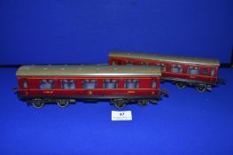 Two Hornby O Gauge Corridor Coaches 1940’s